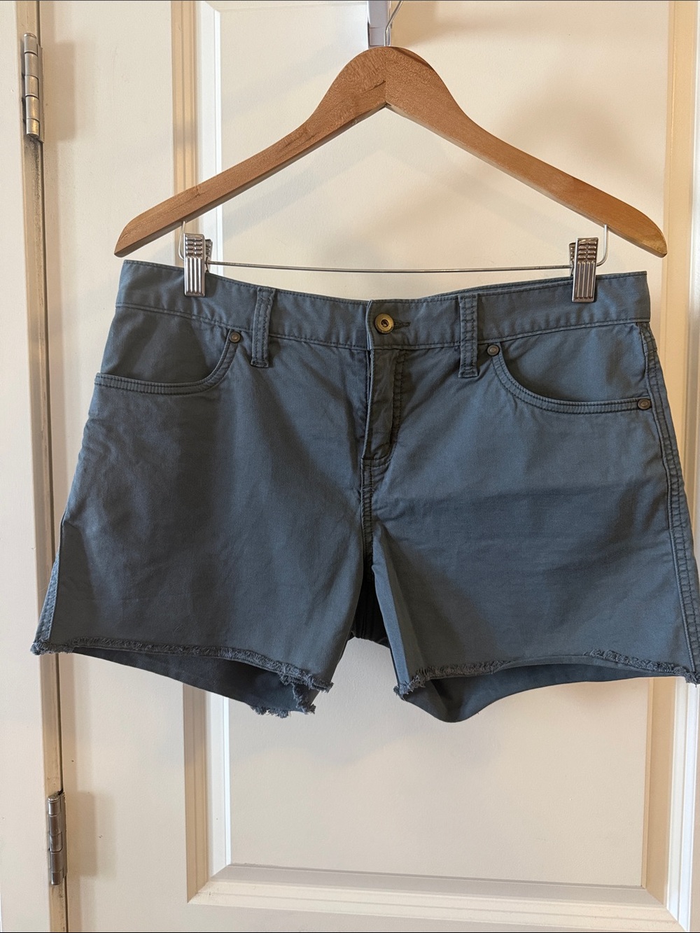 EUC Carve Designs Gray Blue Raw Hem Denim Tencel Cotton Blend Shorts Size 8